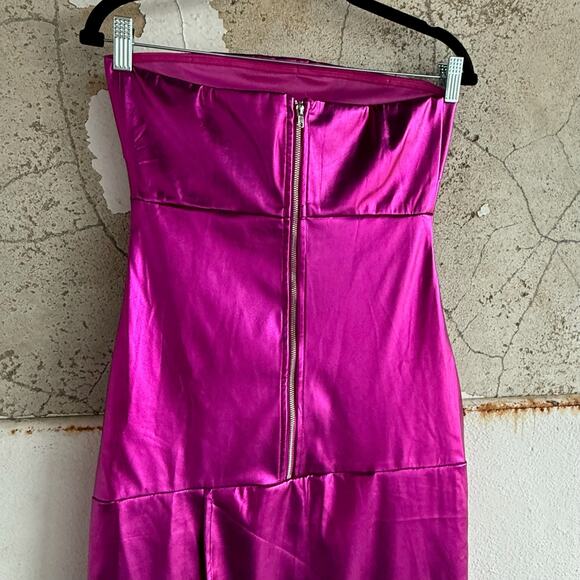 Metallic Maxi Dress Strapless Bodycon Magenta Pink Tube Gown Womens S NWT Party - Picture 6 of 7